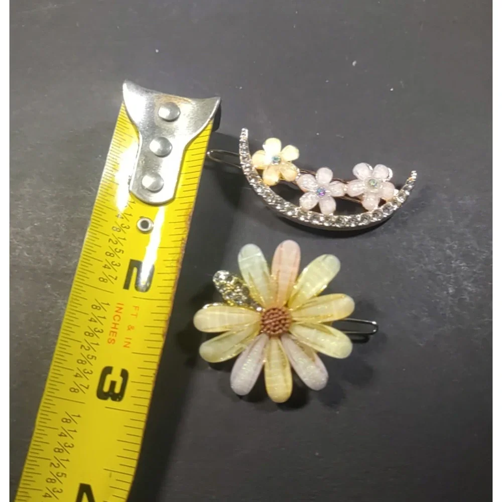 Lot Of 2 Hair Barrettes Pink Rhinestone Clips Party